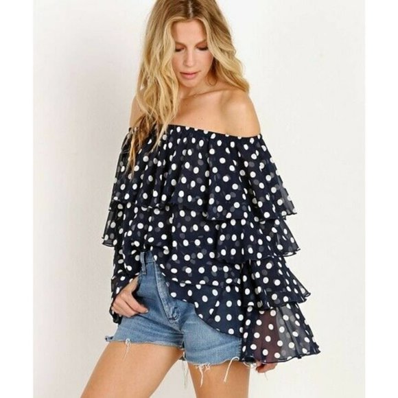 Show me your mumu off the shoulder top S small polka dot chi chi bell sleeve - Picture 5 of 13